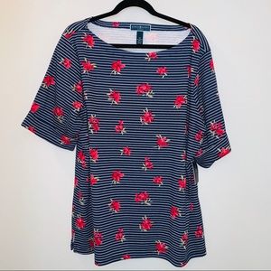 Karen Scott Plus Size Stripe Floral Top